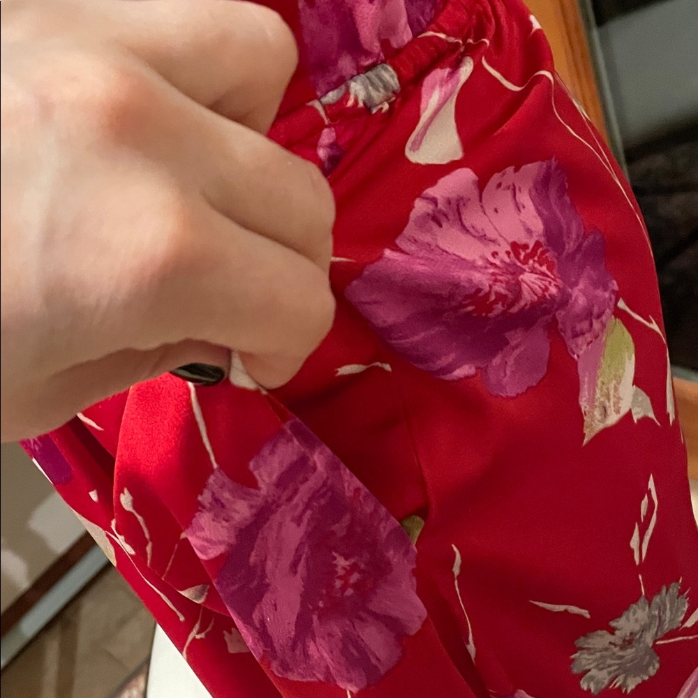 Banana Republic Red and White Floral Dress XS EUC Maxi Lined Pockets - Picture 8 of 13